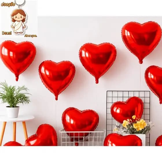 Kit 10 Balões Coração Vermelho Metalizado 45cm – Decoração Romântica Festa Namorados Casamento