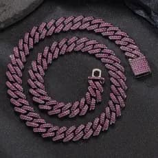 Colar masculino estilo hip-hop com corrente cubana roxa cravejada de diamantes de 14mm BAVC