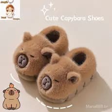 Pantufas de Algodão de Capivara Fofas para Crianças, Inverno, Interior, Antiderrapantes, Sapatos de Sola Macia para Meni