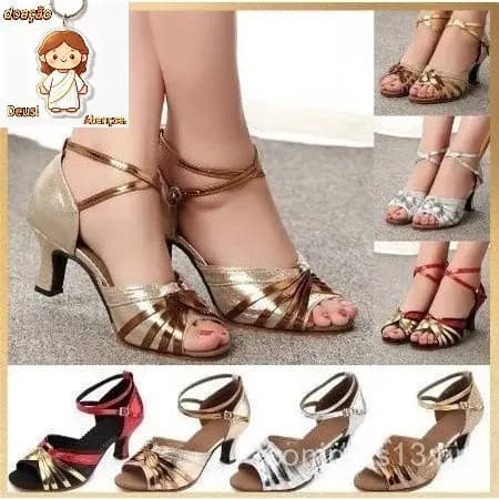 Nova Moda Satin Ladies Salon Tango Sapatos De Salto Dança Moderna Salsa Meninas Sandálias De Festa Quadrada LDY