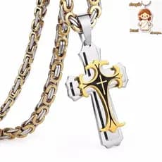 Prata Jesus Cor Cruz de Aço Inoxidável Pingentes Colares Bizantino Cadeia Longa Colar Para Homens Collier Jóias