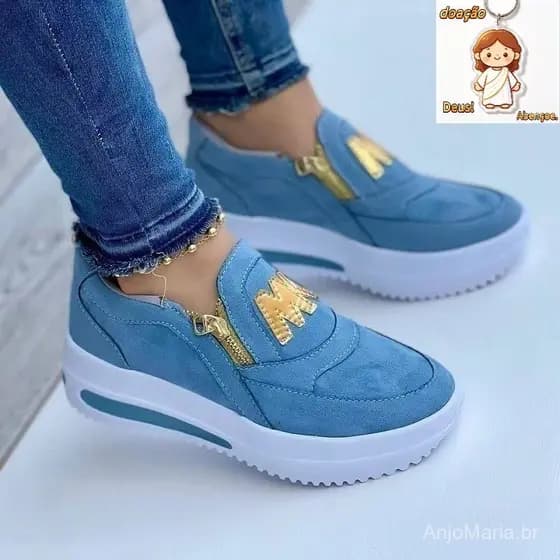 Tênis Feminino com Zíper Lateral Plataforma de Tênis