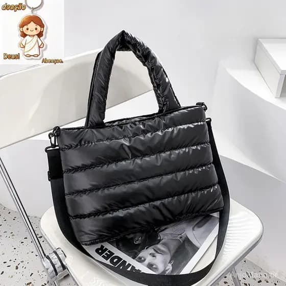 Puffer Tote Bolsa Para Mulheres Crossbody Leve Escritório Acolchoada De Algodão
