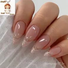 24 Peças unha postiça decorada realista almond media natural pregos falsos com cola