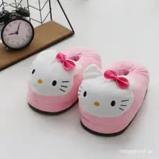 Inverno Espuma Casal Rosa Vermelho Hello Kitty Cat Spot Super Macio Veludo Rodada Viscose Chinelos Chinelos De Algodão P