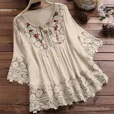 Mulheres Camisa Plus Size Casual Magro Retro Chiffon Imprimir 053 NS0H DSAR