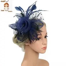 Fascinator Chapéu de malha feminino com flor/penas para casamento/coquetéis