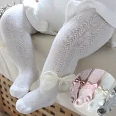 Meia-Calça Infantil Feminina De Malha Respirável Com Laço