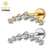 FINE4U Piercing Titânio Com 7 Zircônias Cluster Para Helix Conch Flat Cartilagem Hipoalergênico