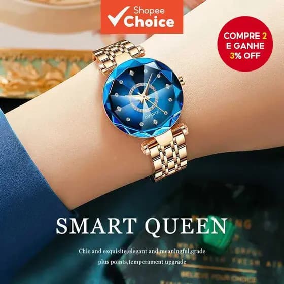 Moda Feminina Relógio À Prova D'água Facetado Cristal Mostrador Estrela Azul Strass Elegante De Pulso Presente