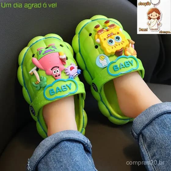 Chinelos de Banho Infantil/Sandálias Infantis/Desenhos Animados Bob Esponja Calça Quadrada Design/Meninos e Meninas Sola