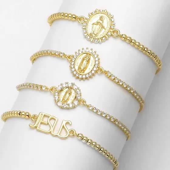 Exquisita pulseira estilo tênis da Virgem Maria, para mulheres, joia com amuleto de Jesus banhada a ouro brt VP5S
