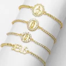 Exquisita pulseira estilo tênis da Virgem Maria, para mulheres, joia com amuleto de Jesus banhada a ouro brt VP5S