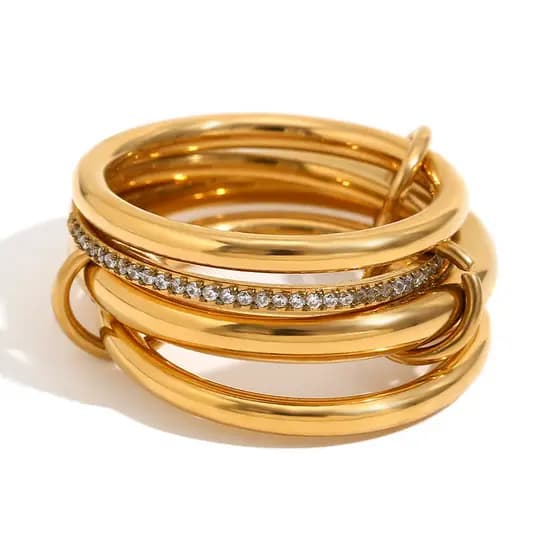 Anel Feminino Empilhável Elegante em Aço Titânio, Anel nas Cores Ouro e Prata, Acessório para Meninas OOL4