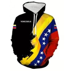 Moletom Masculino com Capuz e Alfabeto Venezuelano Impresso em 3D, Roupas Masculinas, Moletom Fashion, Confortável