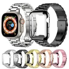 Pulseira De Metal Com Aço Inoxidável Capa Para iWatch Series 11/10/9/8/7/6/5/4/3/SE Ultra 2 46mm 45mm 41 49 44 40 42 38