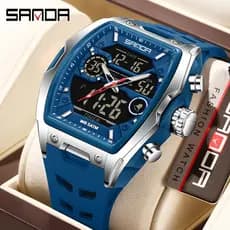 SANDA Relógio Masculino De Negócios À Prova D'água Calendário Digital Cronógrafo Homem Tonneau Dial Luminoso Quartzo Rel