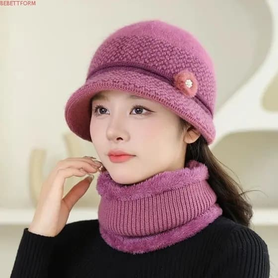 Chapéu Feminino De Inverno BEBETTFORM , Boné De Pele De Pelúcia Forrado Com Decoração De Flores , De Malha Quente Espess