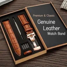 Pulseira De Couro Genuíno Premium 12 13 14 15 16 17 18 19 20 21 22 23 24mm Clássico À Prova D'água Substituição De Fecho