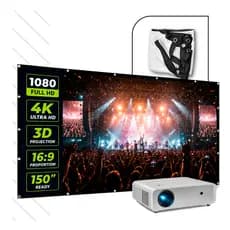 Tela de Projeção 150 Polegadas 2,5x1,5m Para Projetor Lona Grande Com Ilhós Full HD 4K Cinema Home Filmes Jogos ELIDELU