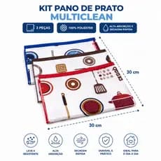 Pano de Microfibra MultiClean 3 Peças 30x30cm 100% Poliéster Para Cozinha KIT PANO PANO LIMPEZA MICROFIBRA ESTAMPADO