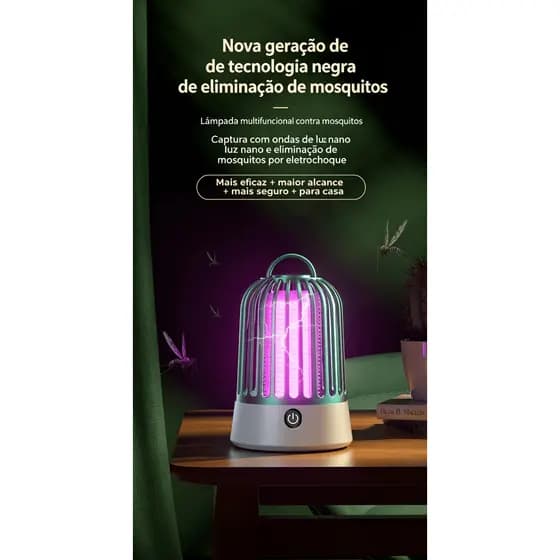 Nova lâmpada assassina de mosquitos de choque elétrico doméstico, armadilha de luz roxa interna e externa, assassino de