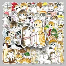 50 folhas de adesivos decorativos à prova d'água para gatinhos pintados à mão
