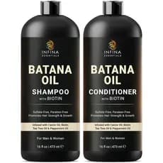 INFINA ESSENTIALS Conjunto de Shampoo e Condicionador com Óleo de Batana |   16 fl oz cada |   com Biotina e Óleo de Tea