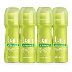 Desodorante Roll-on Ban Original Sem Perfume, Antitranspirante Invisível 24 Horas, 3,5oz, Pacote com 4, Proteção Contra