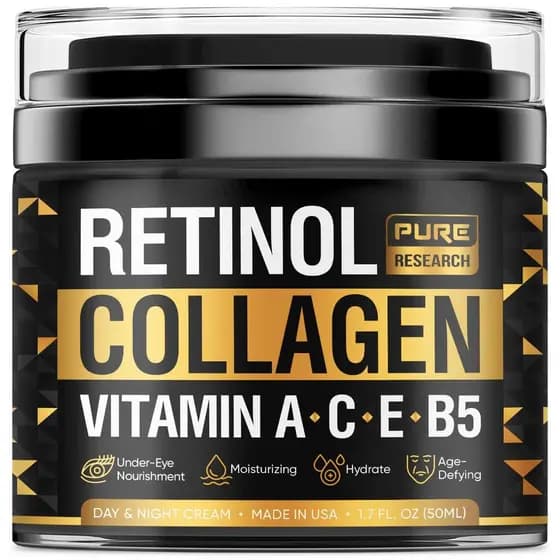 Creme Facial de Retinol - Creme Antirrugas Natural - Hidratante Facial Antienvelhecimento com Colágeno e Ácido Hialurôni
