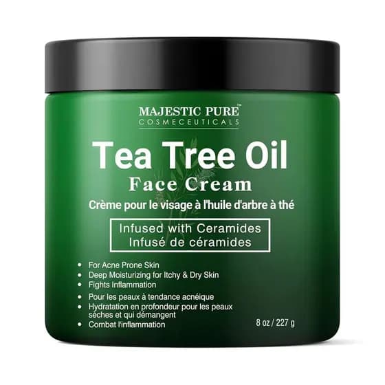 Creme Facial Majestic Pure com Óleo de Tea Tree |   Creme para Pele Seca e com Coceira, Acne, Cicatrizes, Hidratante Fac