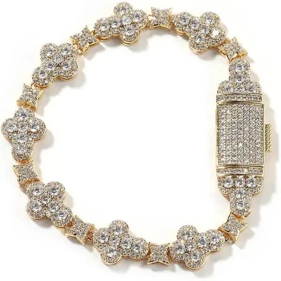 Pulseiras de Cruz Banhadas a Ouro 18K 10mm com Zircônia Cúbica 5A Brilhante, Tornozeleiras de Cruz, Pulseiras de Jesus,