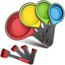 Copos Medidores e Colheres Medidoras de Silicone Dobráveis, 8 peças de Copos Medidores Portáteis de Silicone de Grau Ali