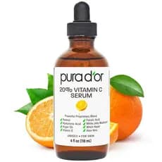 PURA D'OR Sérum Facial com 20% de Vitamina C 4 Oz Mistura Antioxidante com Retinol, Ácido Hialurônico, Vitamina E, Ácido