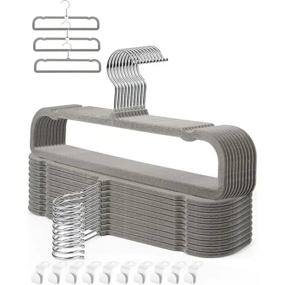 Cabides de Veludo para Calças HGYZE com Barra Antiderrapante, Pacote com 20 Cabides de Feltro para Calças, Cabides de Ve