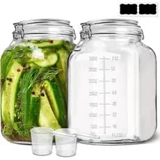 ComSaf Potes de Vidro Quadrados de 1 Galão com Tampas Herméticas (135oz, Conjunto de 2), Recipientes de Boca Extra Larga