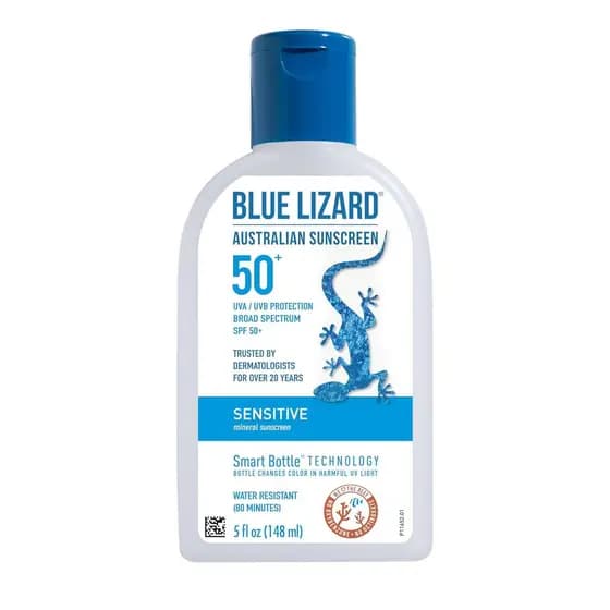 Protetor Solar Mineral BLUE LIZARD para Pele Sensível, Contém Óxido de Zinco, FPS 50+, Resistente à Água, Proteção UVA/U