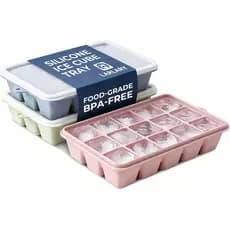 Formas de Gelo de Silicone com Tampas, Conjunto de 3 Peças, Forma de Gelo com 15 Cavidades para Freezer, Molde de Gelo d