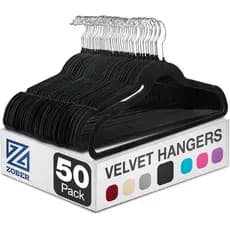 Cabides de Veludo Preto ZOBER, Pacote com 50 - Cabides para Roupas, Cabides para Calças e Vestidos - Antiderrapantes com
