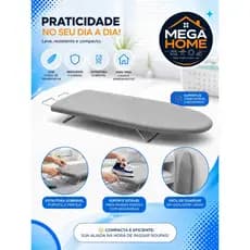 Tabua De Passar Roupa Cinza Portátil E Mesa Com Porta Ferro Retrátil com Tecido Térmico Metalizado - Envio Imediato