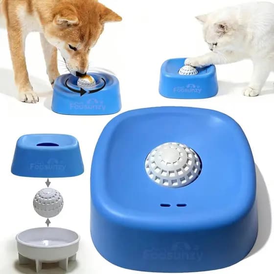 Tigela de alimentação lenta para cães com bola rolante, tigela interativa para lamber, adequada para ração úmida, água e