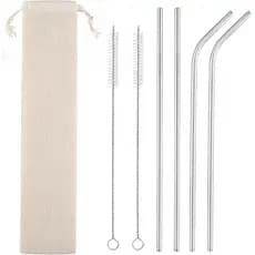 Conjunto de 4 Canudos de Metal Reutilizáveis, Canudo de Aço Inoxidável de 10,5'' de Comprimento com Escovas de Limpeza e