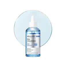 WELLAGE Real Hyaluronic Blue Ampoule 100, Sérum Coreano, Ampola de Ácido Hialurônico Sem Fragrância com Pantenol, Inhame