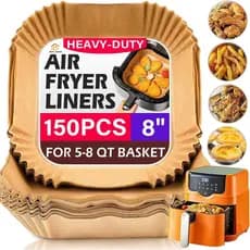 Forros Descartáveis para Air Fryer, 150 Peças, Forro de Papel Pergaminho Quadrado de 8" para Air Fryer, Assados, Forno e