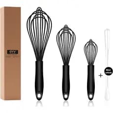 Batedor de Silicone OYV Lavável em Lava-louças, Design Selado à Prova d'Água, Conjunto de 3, Batedores de Cozinha Profis