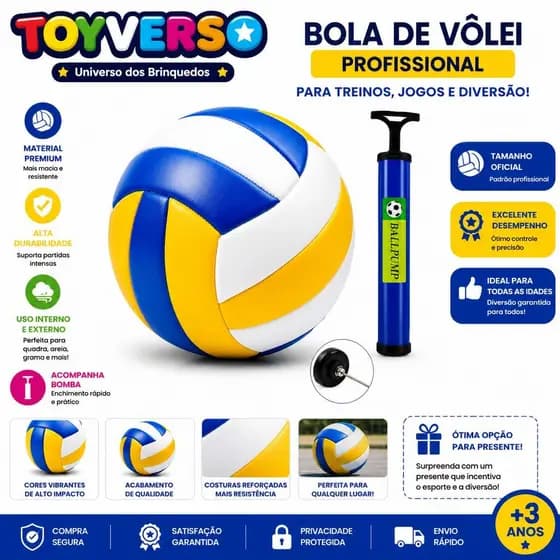 BOLA DE VOLÊI OFICIAL + BOMBA DE AR ORIGINAL TAMANHO PROFISSIONAL N° 5 VOLEIBOL VOLEI MENINO/MENINA