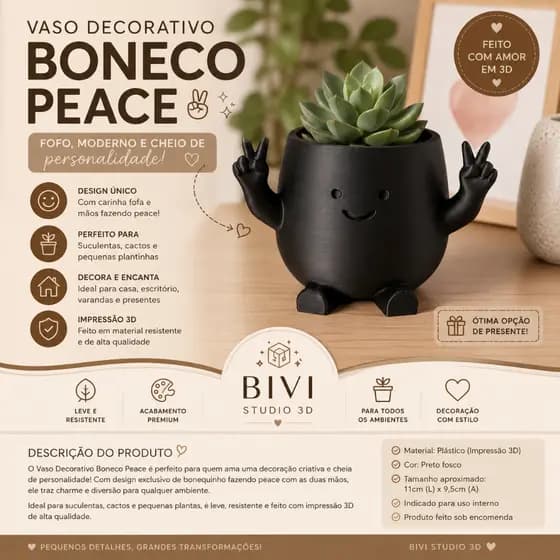 vaso decorativo, vaso boneco, vaso impresso em 3d, cachepô pequeno, vaso para suculenta, decoração moderna, decoração