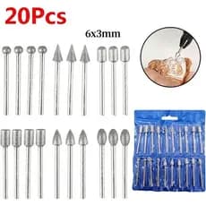 20 Pçs Cabeças De Moagem Diamante Mini Bit Para Ferramenta Broca Rotativa Rebarbas Acessórios 3mm Haste Ferramentas Kit