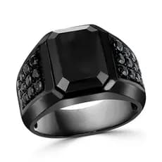 Anel Geométrico Preto Masculino, Incrustado com Cristal de Zircônia e Strass, Acessório de Joalheria Masculina para Fest