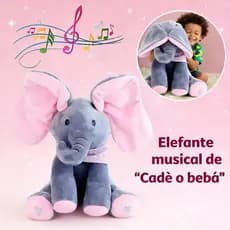 Elefante musical interativo azul e rosa de 30cm que canta e balança as orelhas K5E5